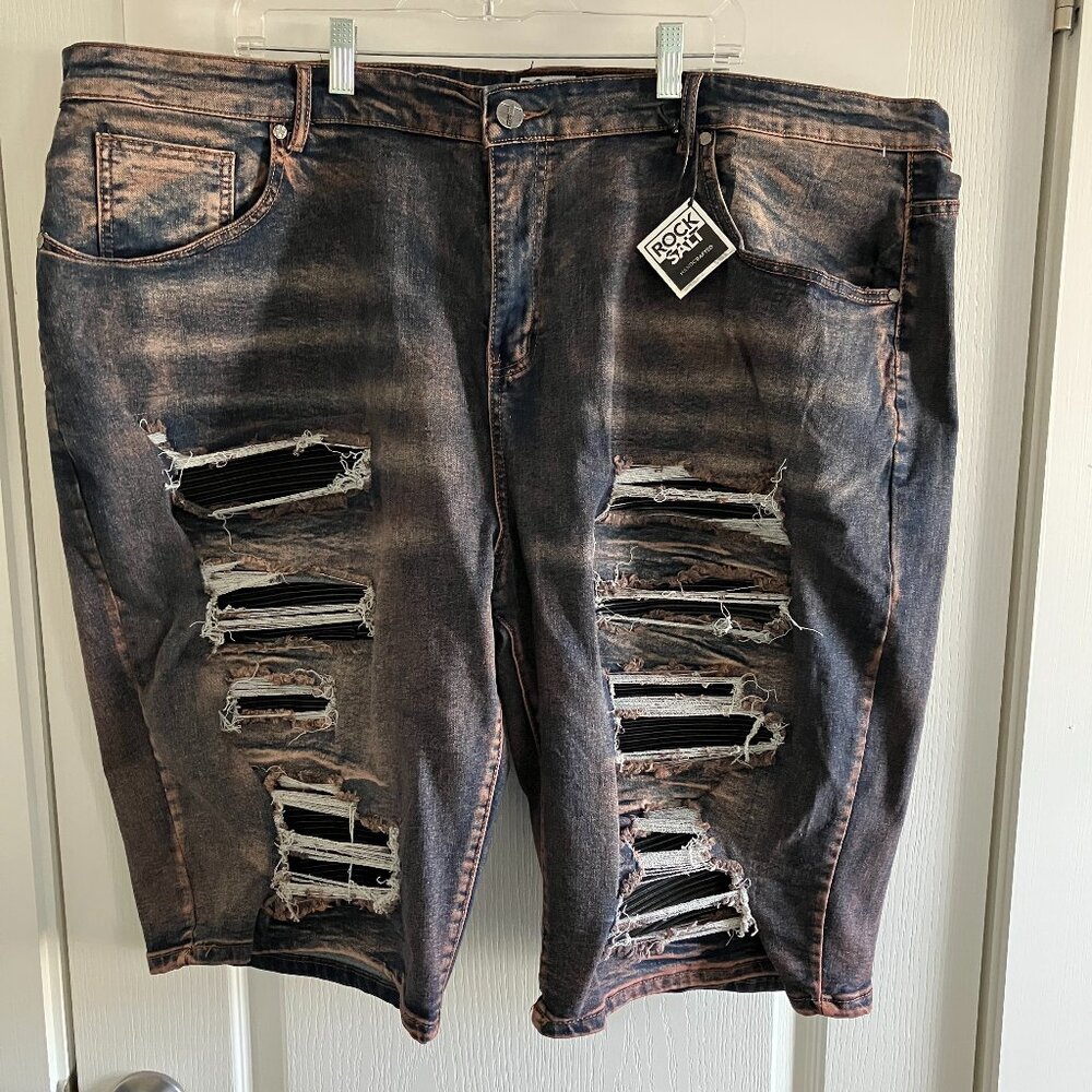 Rock Salt Men's Jean Shorts, Size 48 Distressed Hand Crafted Ripped Holes NWT